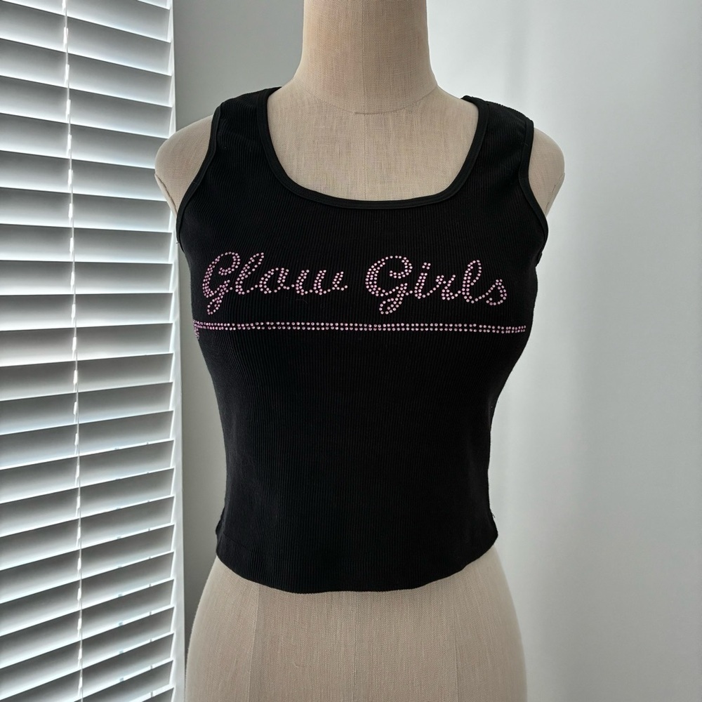 Y2K Hussled Glow Girls Sequined Ribbed Cropped Tank Top